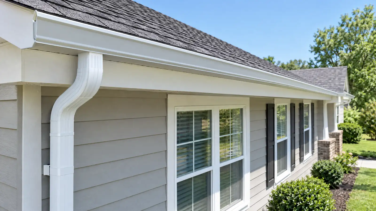 After: the same eave with a new straight gutter fixed to fresh fascia