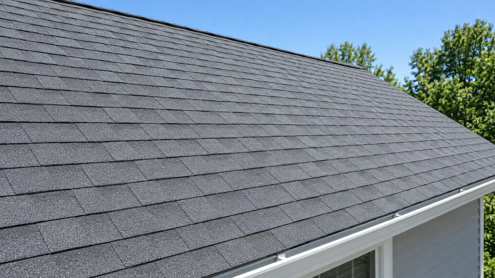 After: the same slope with brand-new shingles in neat courses