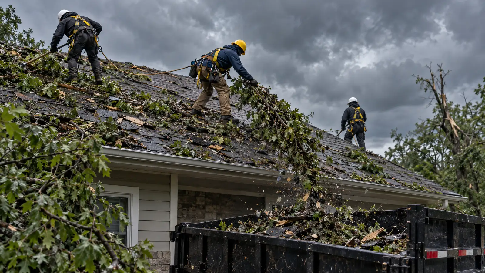 Storm Debris Removal from Roofs in Fairview